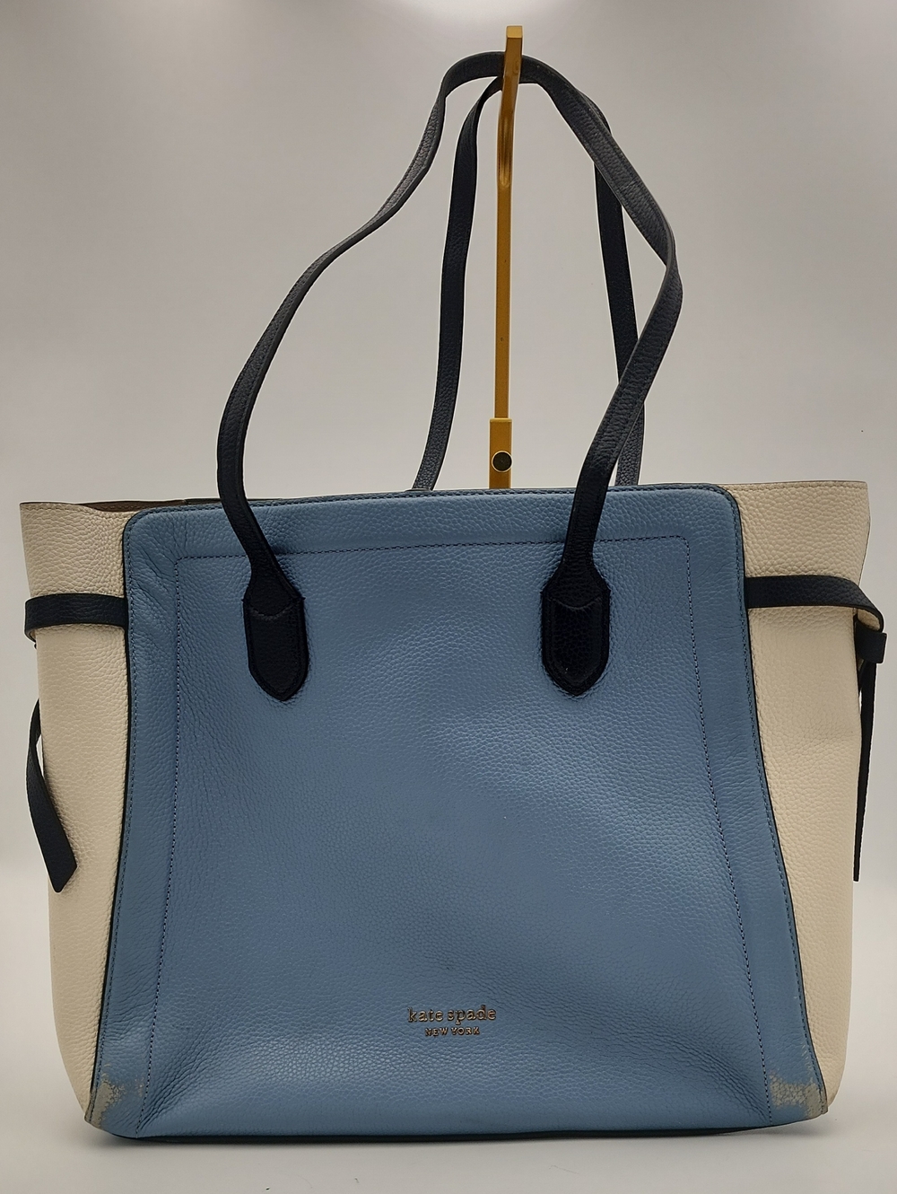 kate spade Two-Tone Blue and Cream Pebbled‎ Leather Tote with Black Handles